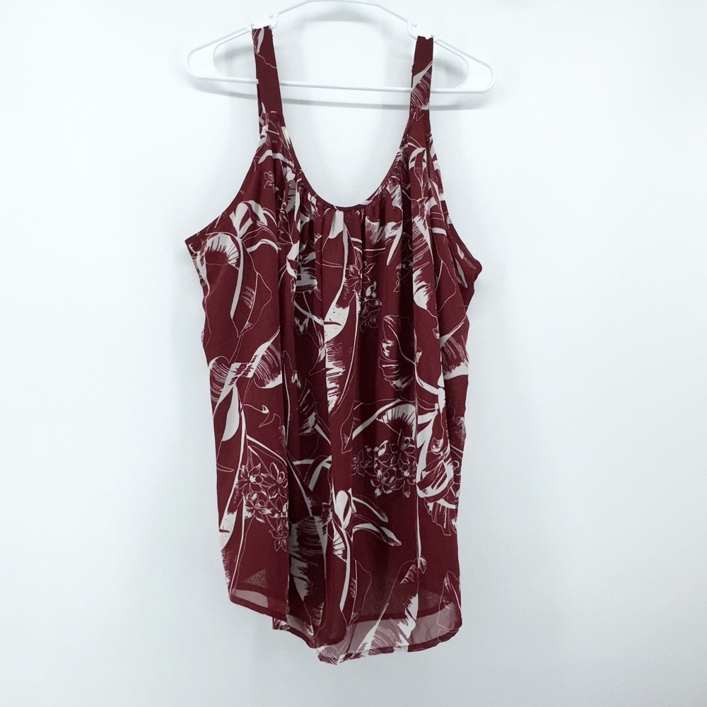 Lane Bryant Womens Red White Floral Tank Sheer Flowy‎ Adjustable Straps Size 22